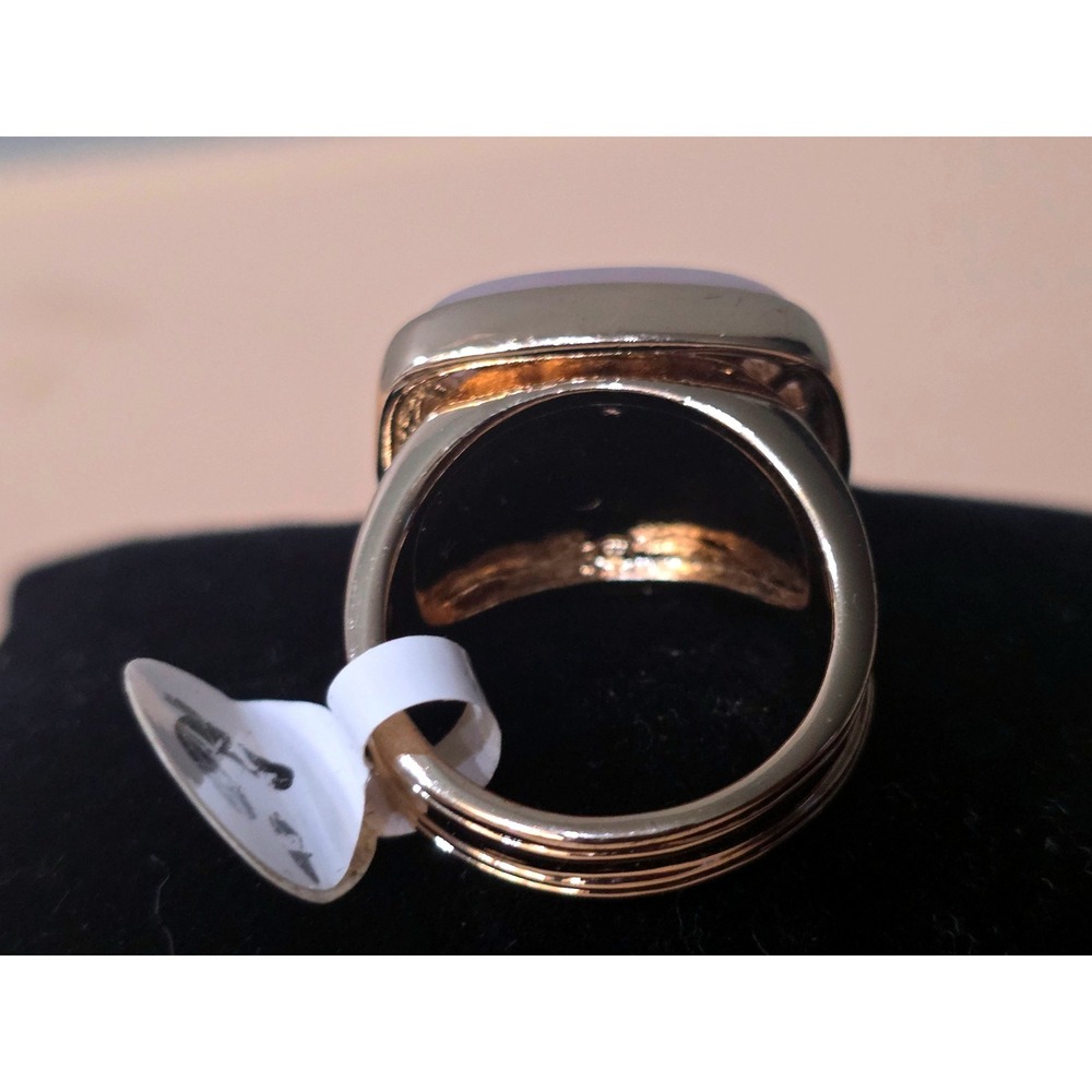 Rose Quartz Cushion Cabochon Goldtone‎ Split Shank Cocktail Ring Size 10 Pink - Picture 5 of 6